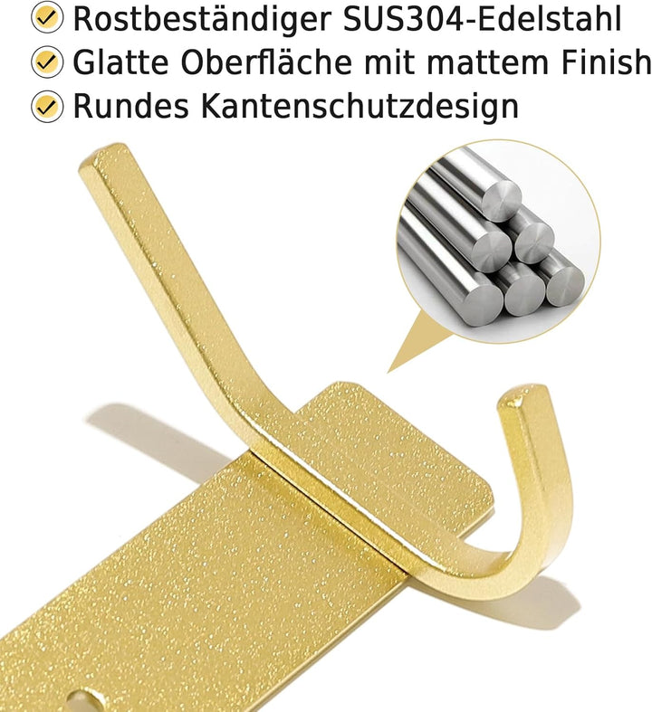 Qiannhee 2x Hakenleiste Kleiderhaken Golden Garderobenleiste Rostfrei 43CM bis 40KG Schwerlast Kleid