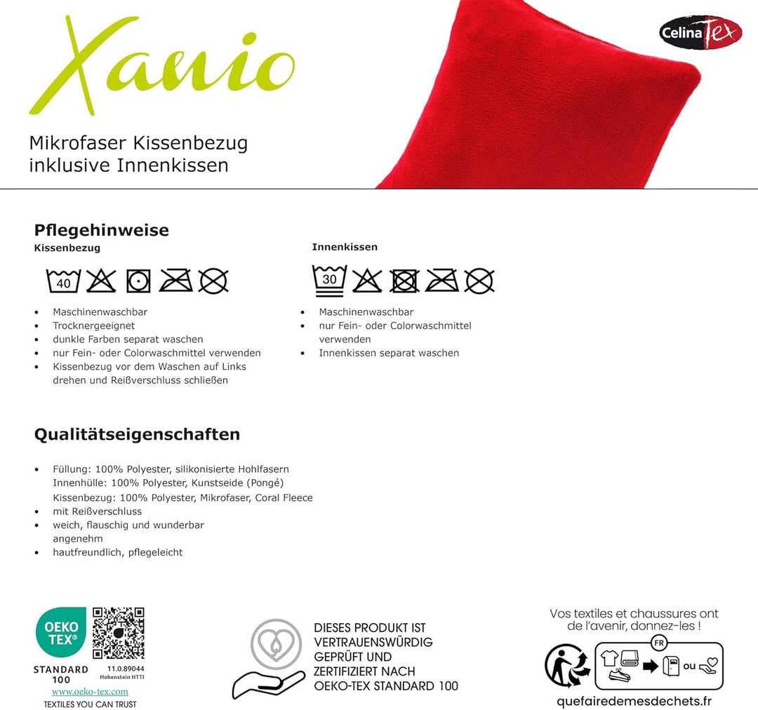CelinaTex Xanio Dekokissen mit Innenkissen 40 x 80 cm grau Coral-Fleece Sofakissen Mikrofaser Kusche
