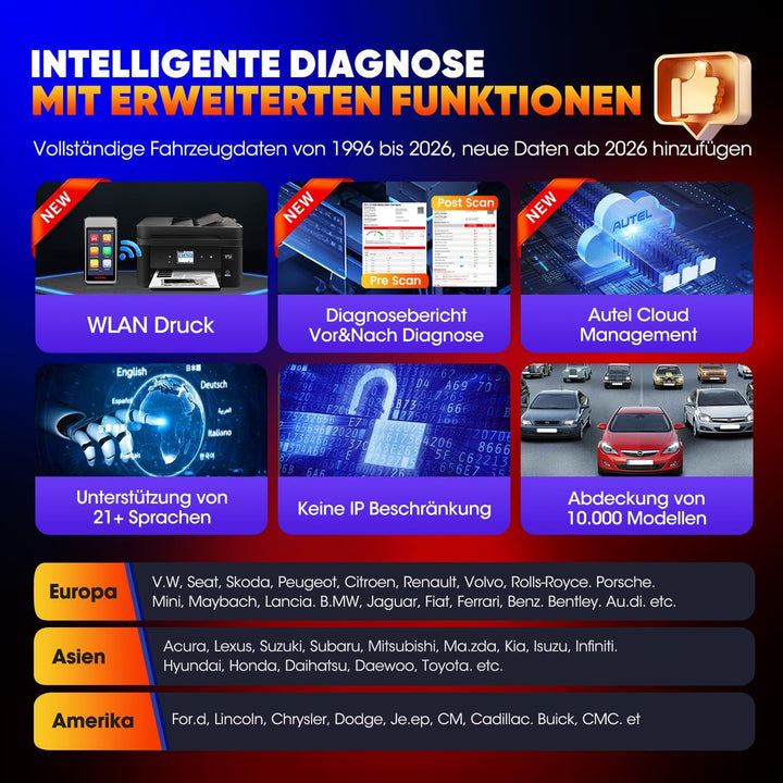 Autel MaxiDIAG MD906 PRO Diagnosegerät, 2026 MD906PRO OBD2 Scanner für Vollständige Systeme, Bluetoo
