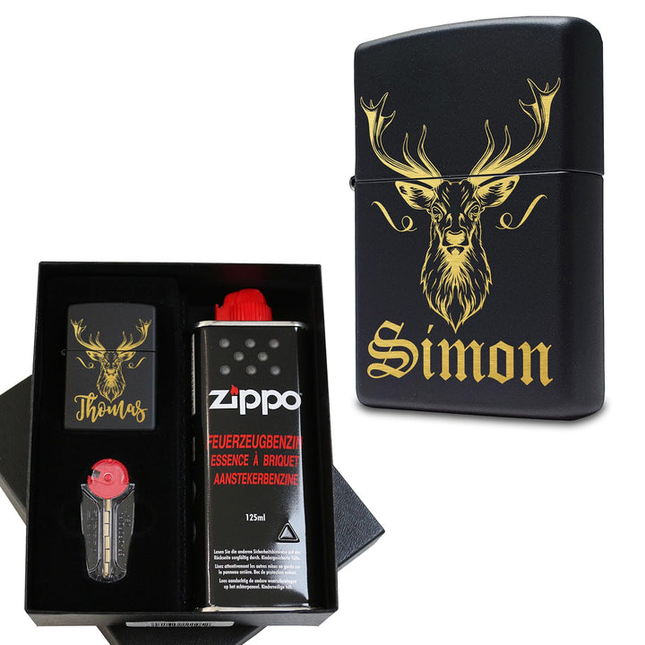 Hirsch Zippo Feuerzeug mit Gravur personalisiert | Männer Geschenke für Jäger &amp; Jagd Zippo mit Hirsc