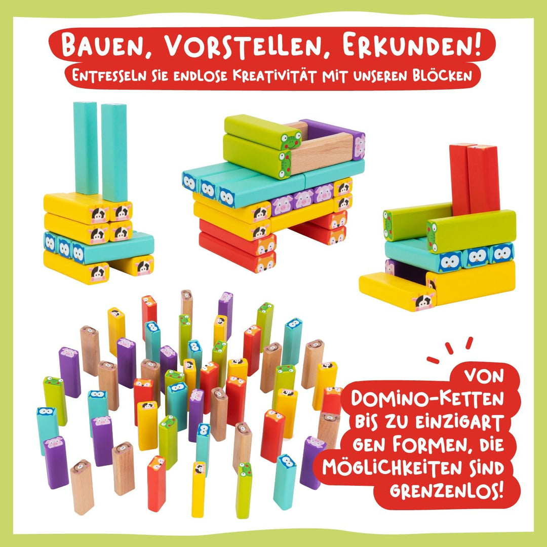 Nene Toys Wackelturm 4 in 1 aus Holz mit Farben und Tieren - Pädagogisches Kinderspiel ab 3 Jahre -