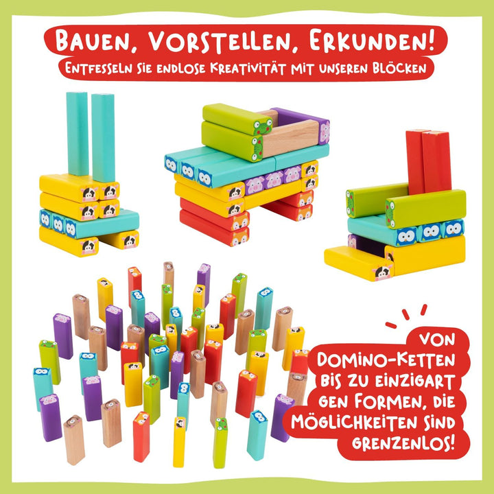Nene Toys Wackelturm 4 in 1 aus Holz mit Farben und Tieren - Pädagogisches Kinderspiel ab 3 Jahre -