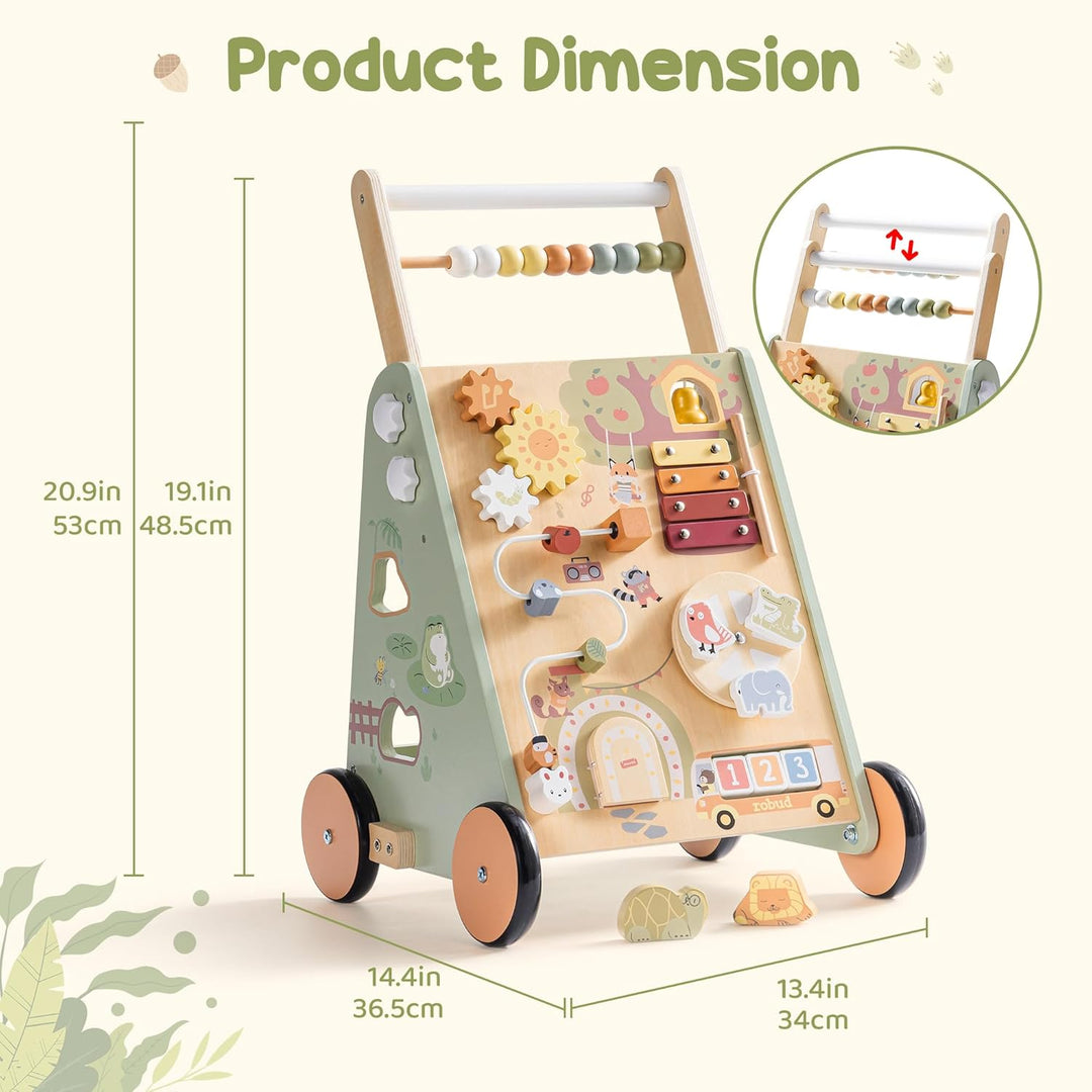 ROBUD Baby Walker Holz für Kleinkinder, 8 in 1 Multifunktions Push Along Spielzeug mit Aktivitätszen
