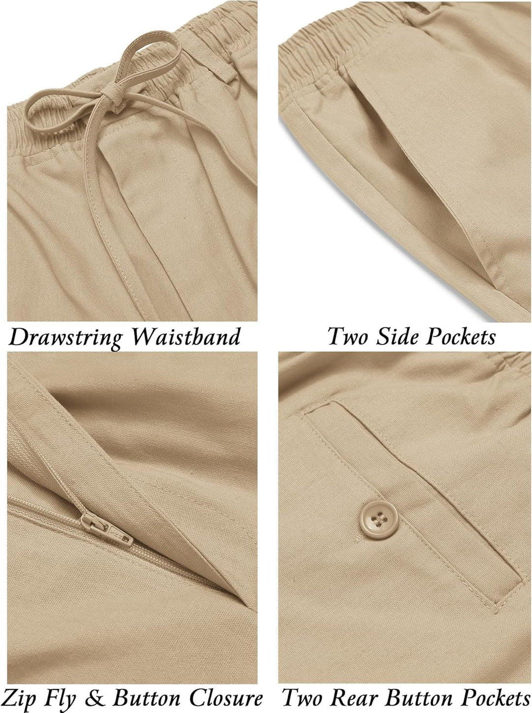 COOFANDY Herren Leinenhose mit Kordelzug Leicht Sommerhose Freizeithose Einfarbig Hose Lang für Männ