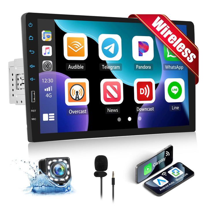 CAMECHO Autoradio 1 Din mit Wireless Carplay Android Auto 9 Zoll Bildschirm Bluetooth Radio Touch Di