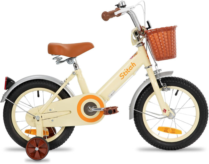 STITCH 14/16 Zoll Kinderfahrrad für 3-7 jährige Mädchen, Kinderfahrrad mit Frontkorb und Stabilisato
