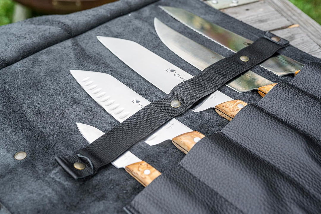 F. DICK Leder-Rolltasche „VIVUM“ (5-teilig, kleinen Officemesser, Santoku mit Kullenschliff, klassis