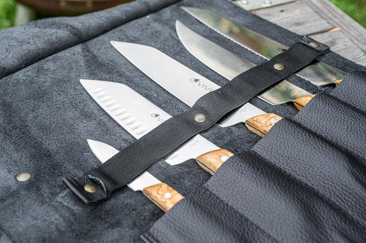 F. DICK Leder-Rolltasche „VIVUM“ (5-teilig, kleinen Officemesser, Santoku mit Kullenschliff, klassis