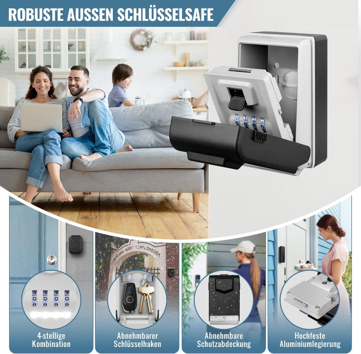 Schlüsseltresor mit Beleuchteten Zahlencode Aussen Schlüsselsafe Wasserdicht Robust Schlüsselbox Gro