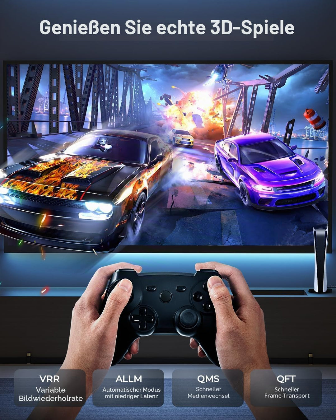 CABNEER 8K HDMI 2.1 Kabel 2,5m 2 Stücke, HDMI Kabel Hoch Geschwindig 48Gbps 8K@60Hz 4K@120Hz 2.2/2.3