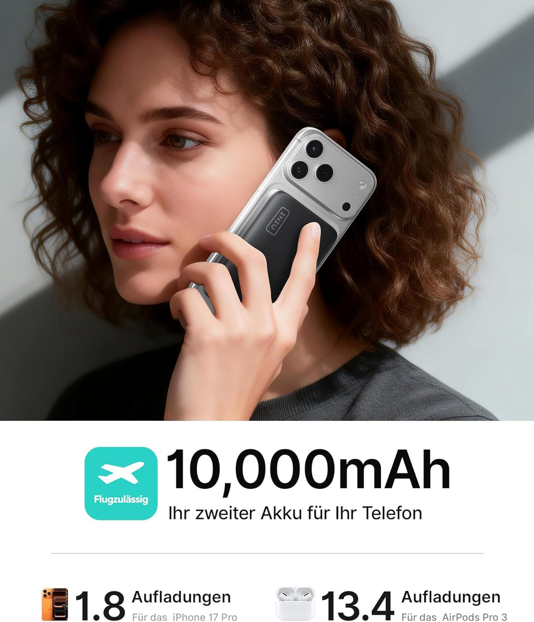 INIU Kompakt Power Bank für MagSafe, 10000mAh Original Qi2-zertif 25W Wireless & 45W USB C Schnellla