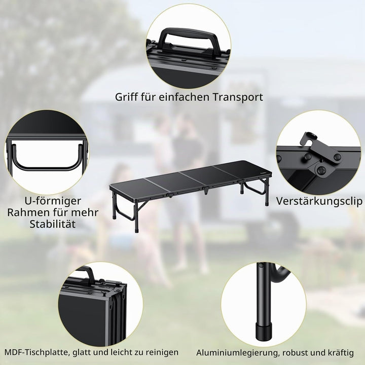 Anbte Campingtisch Klapptisch 116x40x26cm(LxBxH) mit Aluminium-Rahmen &amp; MDF Tischplatte Niedriger Pi