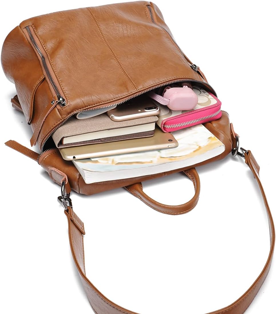 Damen Rucksack PU Leder, Lässig Lederrucksack 2 in 1 Rucksack Schultertasche Diebstahlschutz, Elegan