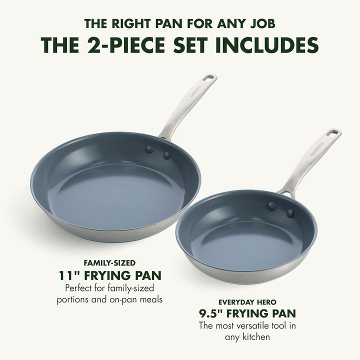 GreenPan Treviso Edelstahl Gesunde Antihaftbeschichtung aus Keramik Non-Stick 24cm &amp; 28cm Bratpfanne
