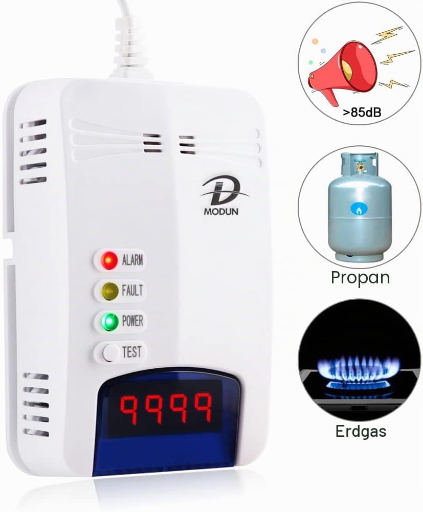 Gasmelder, LPG | Erdgas | Kohlengas Lecksucher, Plug-in Sensor Gasmonitor mit akustischem Alarm und