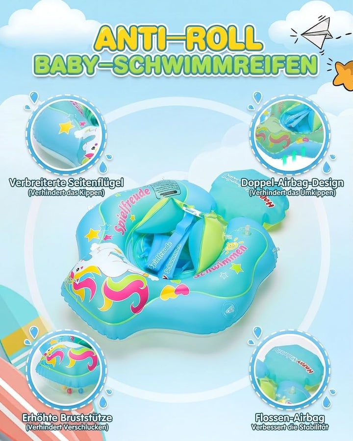 Baby Schwimmring mit Sonnendach, UPF 50+ Aufblasbarer Schwimmring Baby mit Dach, UV-Schutz Sonnenver