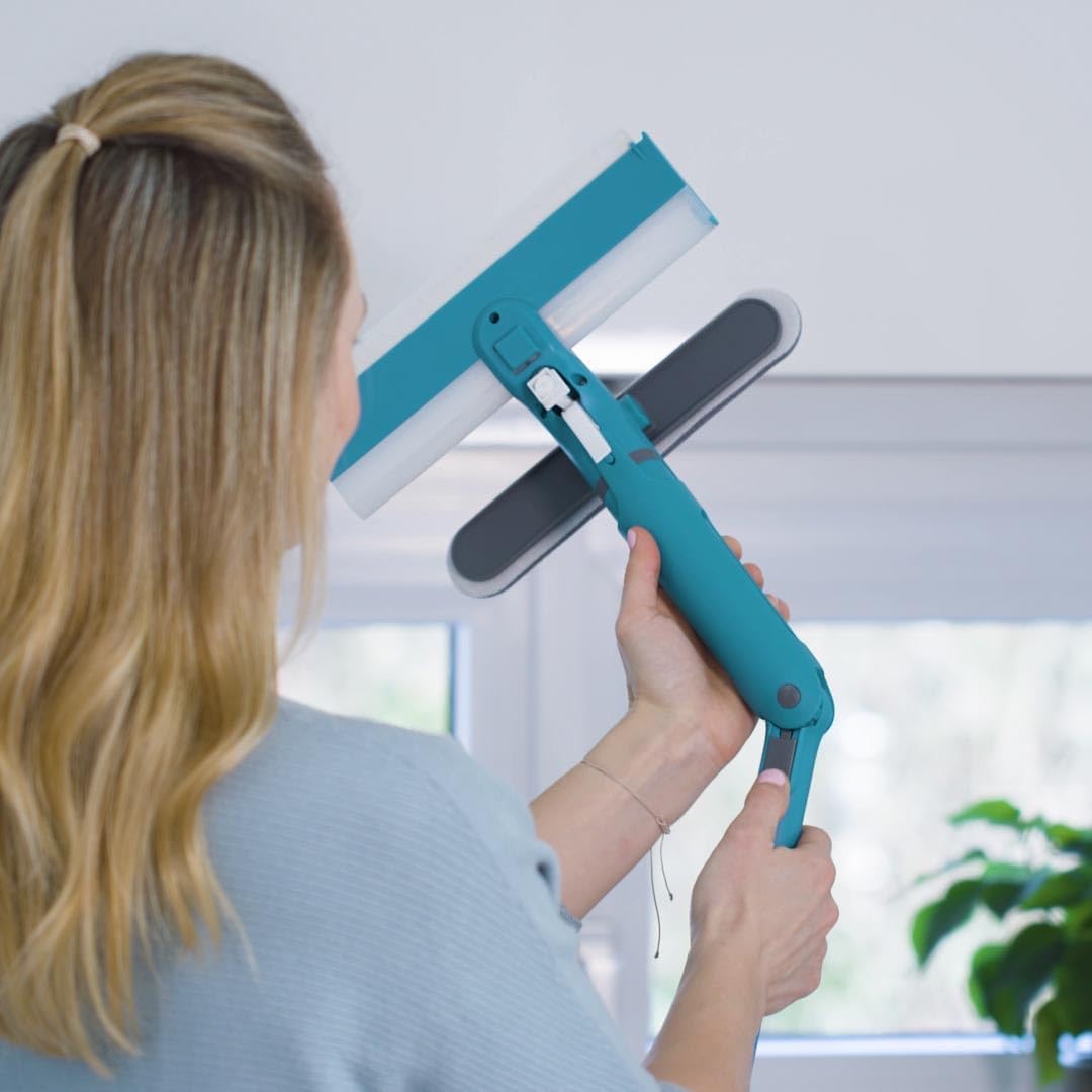 Livington Window Buddy - Fensterabzieher mit Teleskopstange - 3in1 Fensterputzer Set mit Sprühfunkti