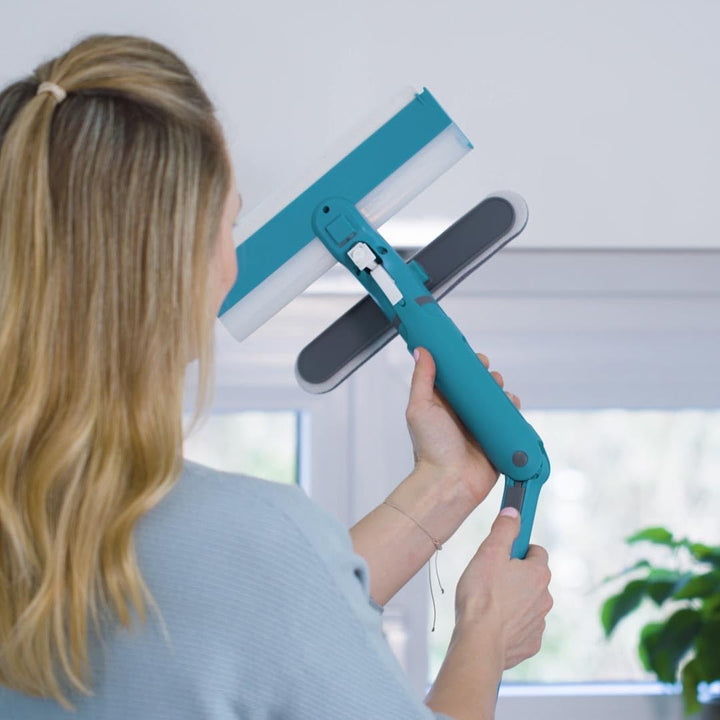 Livington Window Buddy - Fensterabzieher mit Teleskopstange - 3in1 Fensterputzer Set mit Sprühfunkti