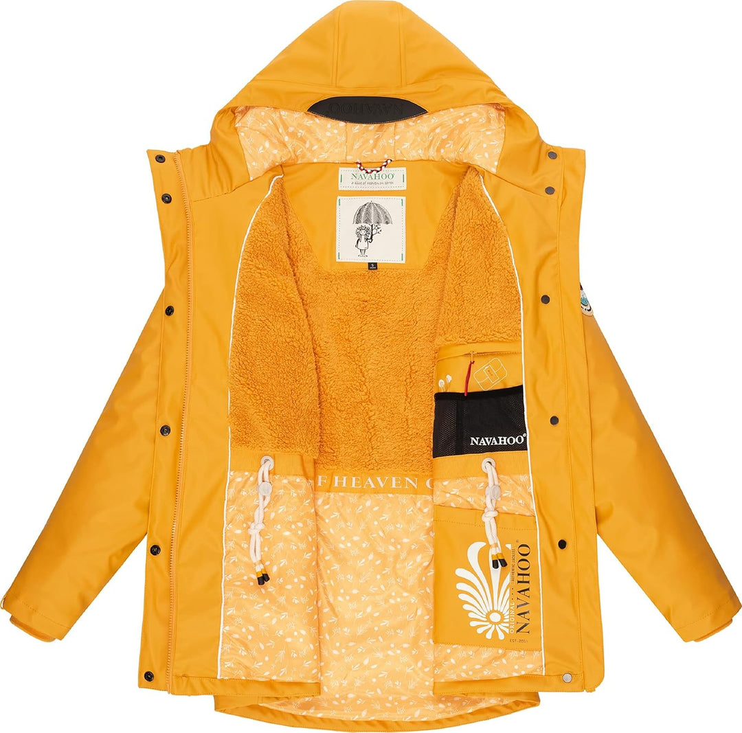 Navahoo Damen Übergangsjacke Regenmantel wasserdicht lang warm gefüttert mit Kapuze Oceans Heart XS-