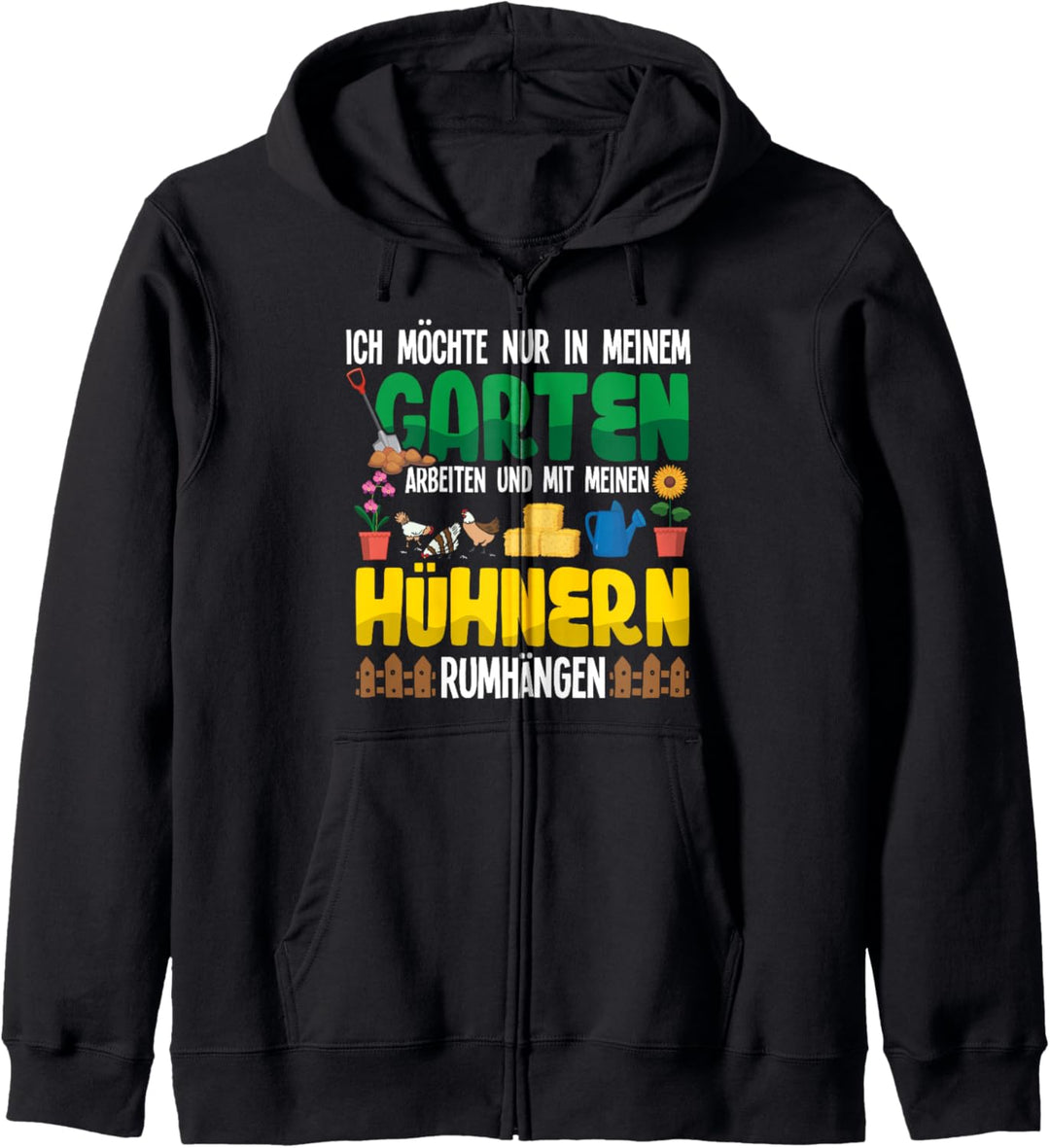 Im Garten arbeiten mit Hühnern rumhängen Huhn Hühner Gärtner Kapuzenjacke