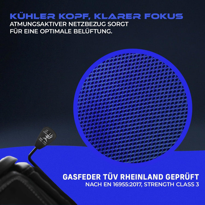 Gamer Stuhl Gaming Schreibtischstuhl Chefsessel Bürostuhl Ergonomisch, Blau, 9 Farbvarianten, gepols