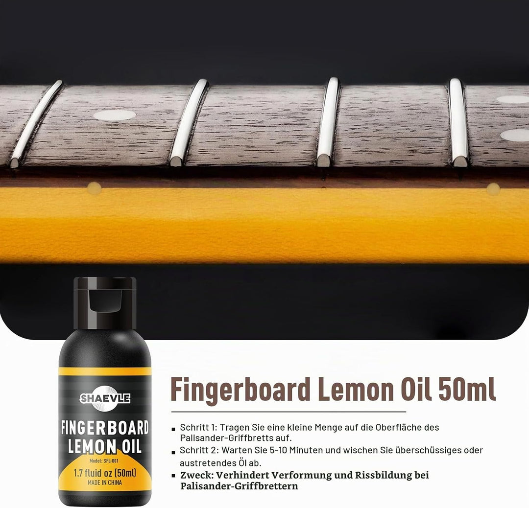 Akustikgitarre Reinigungsset, ALL IN ONE Gitarren-Pflegeset INKL. Gitarrenpolitur, Griffbrett-Zitron