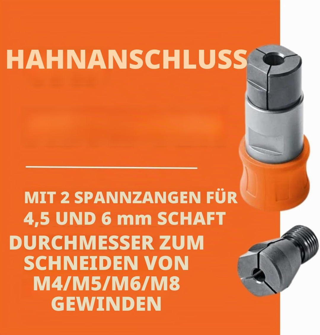 FEIN Gewindebohr-Adapter mit 2 Spannzangen zum Schneiden von Gewindegrössen M4 / M5 / M6 / M8. Kompa