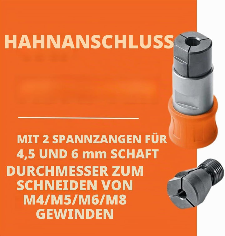 FEIN Gewindebohr-Adapter mit 2 Spannzangen zum Schneiden von Gewindegrössen M4 / M5 / M6 / M8. Kompa