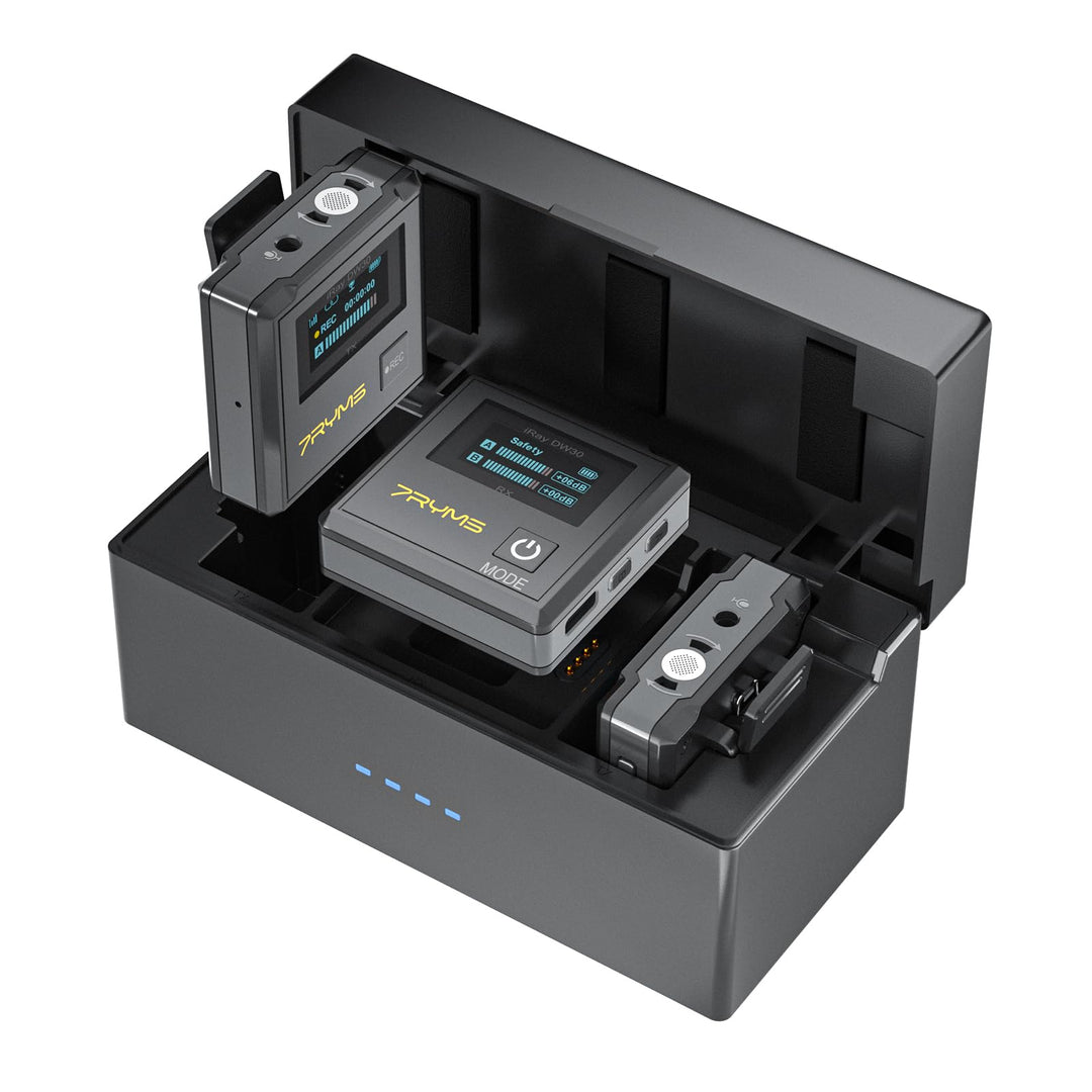 7RYMS iRAY DW30 Lavalier Mikrofon Wireless für Kamera, iPhone, Android, PC, 16G Speicher, 48kHz/16 b