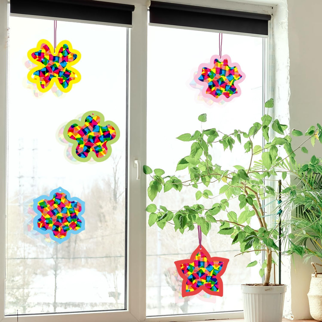 Bastelset Frühling Kinder,16 Stück Blumen fensterbilder basteln,Frühling Bastelset Farben,DIY fenste