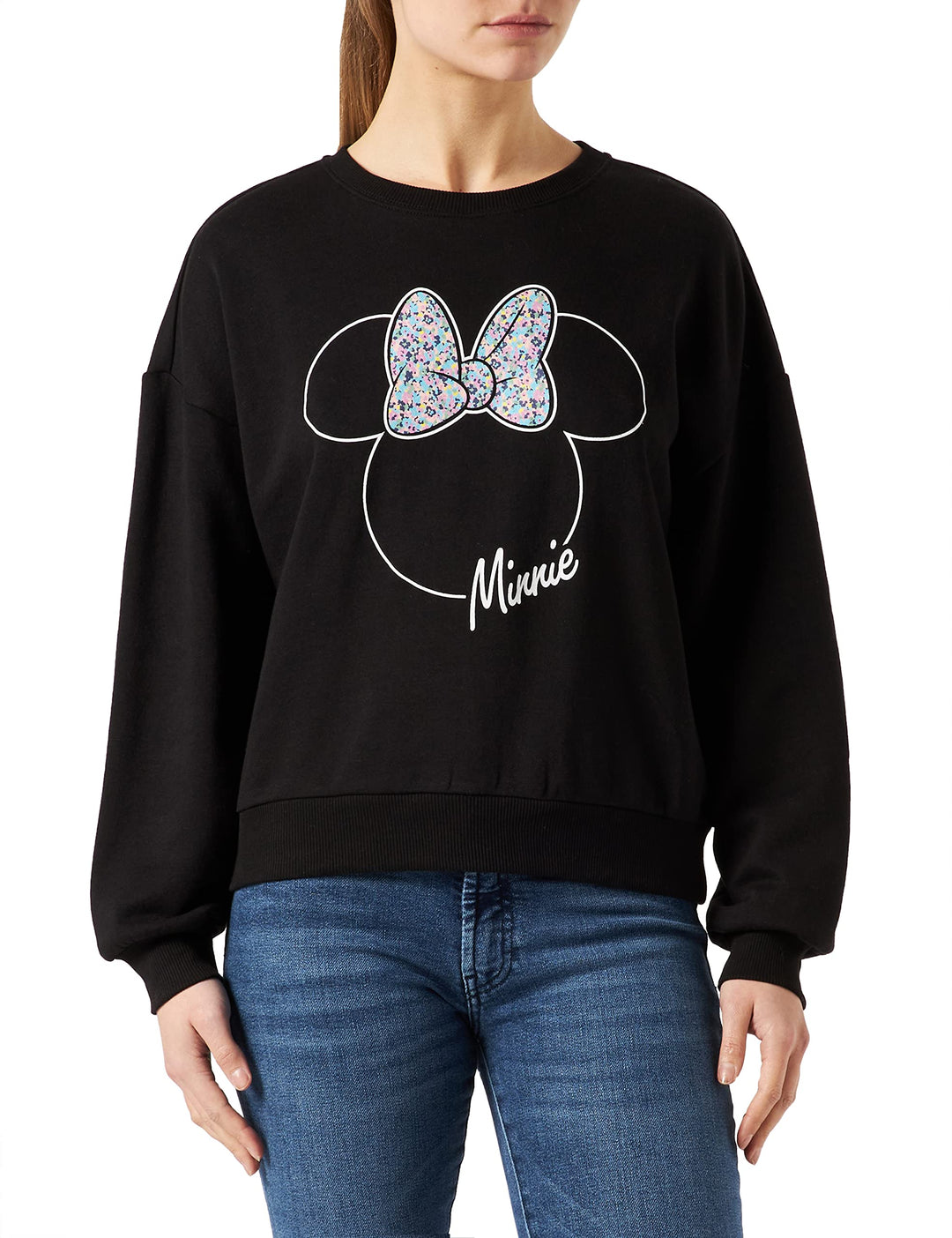 Only Women's ONLDISNEY Life L/S Minnie Flower Box SWT Sweatshirt, Black, XL