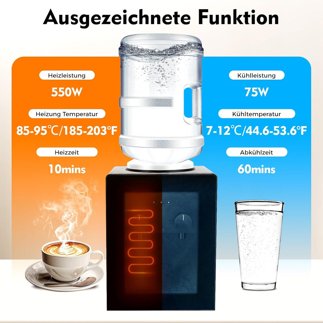 550W Elektrischer Wasserspender, Water Dispenser für 3,5L, 5L, 10L, 18L Wasserfässer, Kalt Heiss Dop