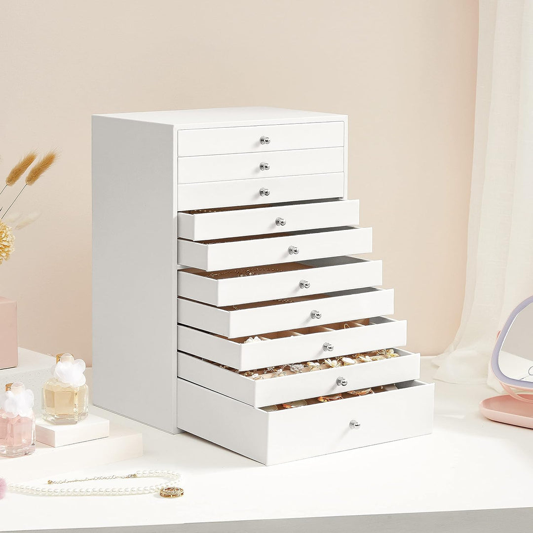 SONGMICS Schmuckkästchen, Schmuckschatulle mit 10 Ebenen, grosse Schmuckbox aus Kunstleder, mit Schu