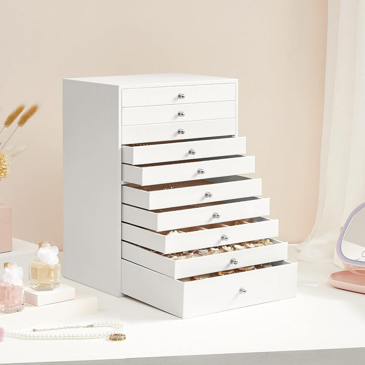 SONGMICS Schmuckkästchen, Schmuckschatulle mit 10 Ebenen, grosse Schmuckbox aus Kunstleder, mit Schu