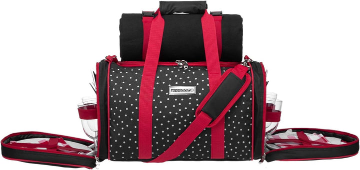anndora Picknick Kühltasche + Decke + Zubehör schwarz weiss gepunktet 3337: Schwarz Weiss Gepunktet,
