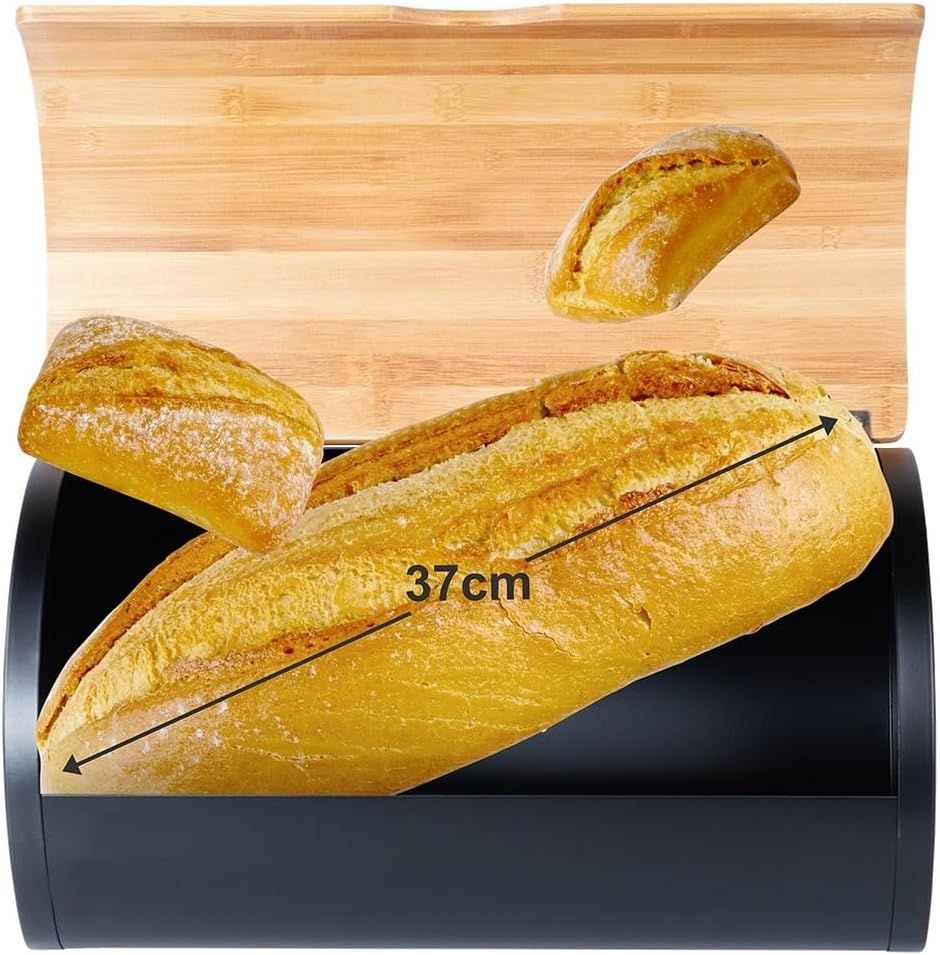 Vilde - Brotkasten metall - Brotbox - Brotbehälter aus Stahl und Holz - Bread box - Brot aufbewahrun