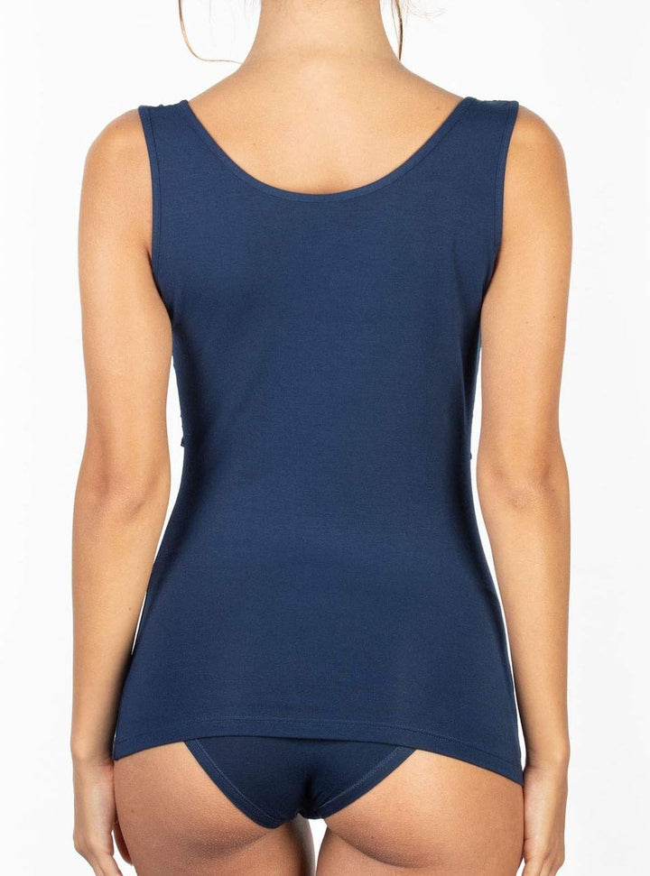 Damen-Unterhemd aus Spitze und breiter Schulter aus Modal S Blau, S Blau