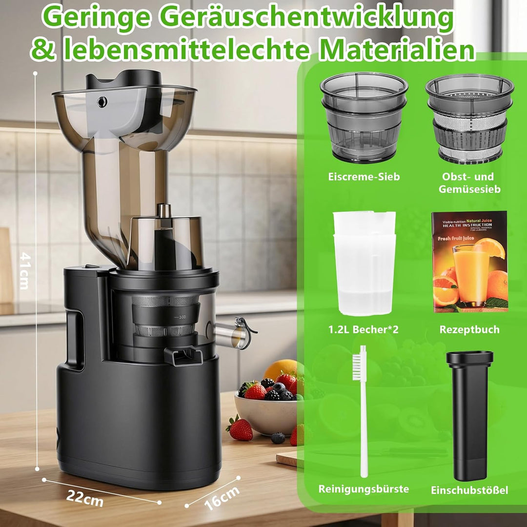 Entsafter Slow juicer 500W mit 98mm Grossem Einfüllschacht,Entsafter Gemüse und Obst Testsieger,Extr