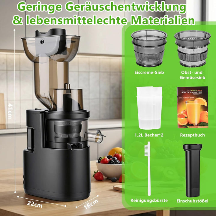 Entsafter Slow juicer 500W mit 98mm Grossem Einfüllschacht,Entsafter Gemüse und Obst Testsieger,Extr