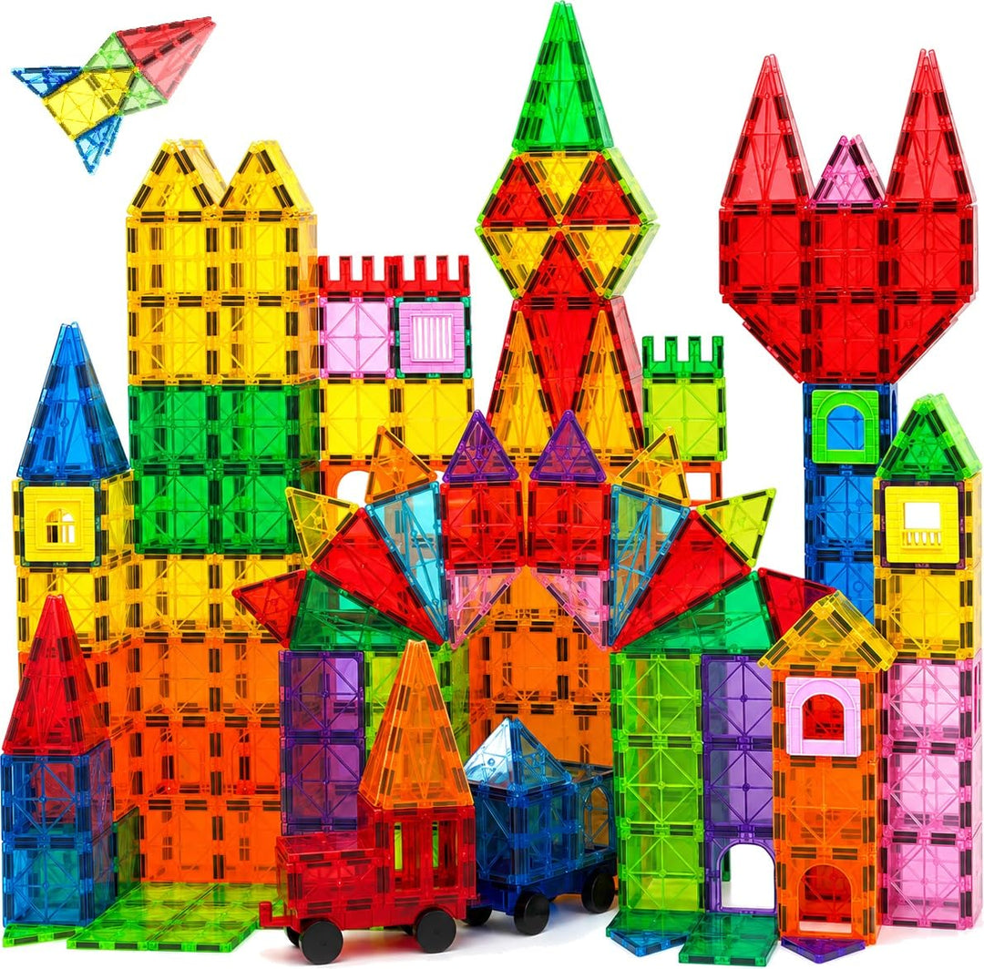 102PCS Magnetische Bausteine mit 2 Autos Magnetbausteine Kinder Magnetspiel Montessori Magnet Bauste