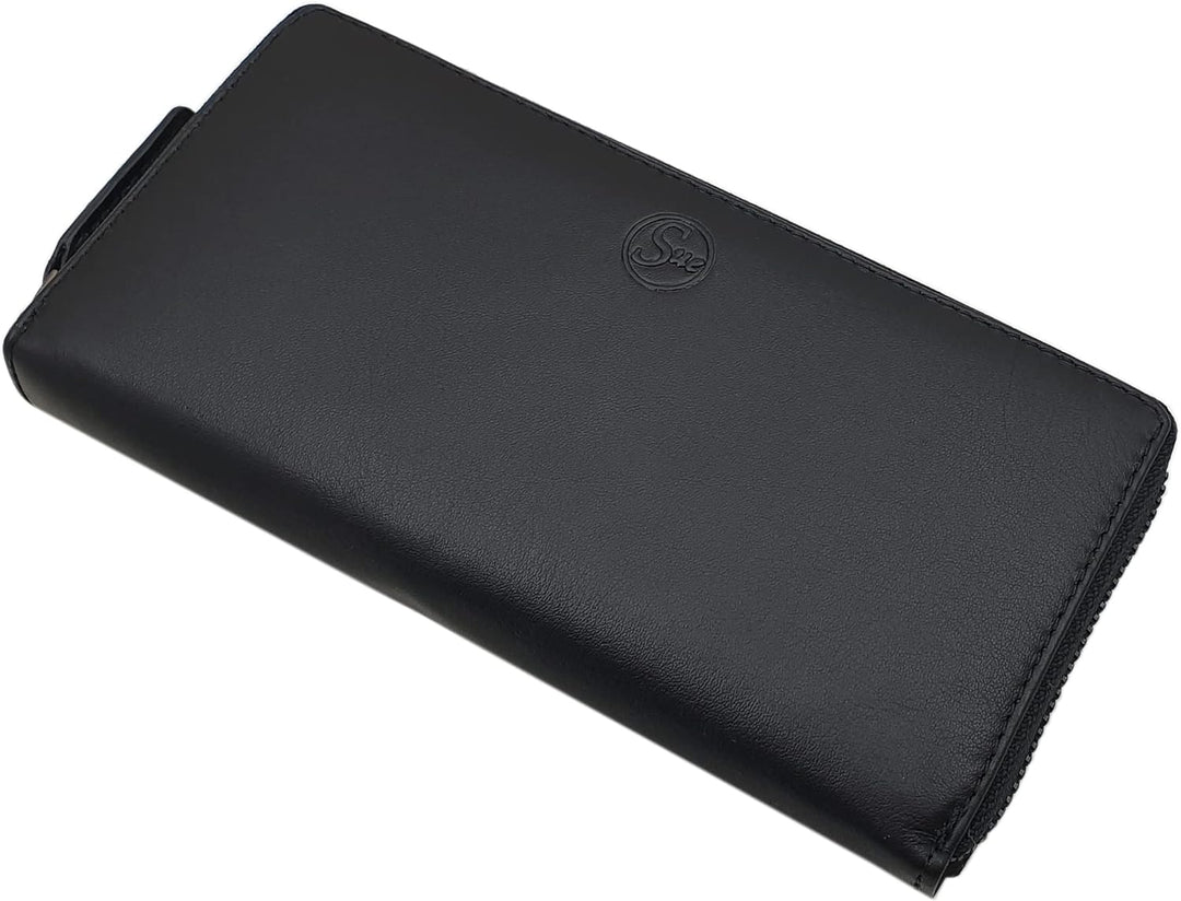 Grosse Rind-Nappa Leder Damen Geldbörse / Geldbeutel / Portemonnaie / Portmonaise / Geldtasche / Por