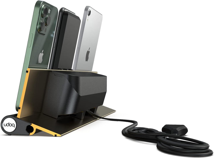 Universal Ladestation für Smartphones Tablets und AirPods, udoq 400, Aluminium, Gold, mit Power Deli