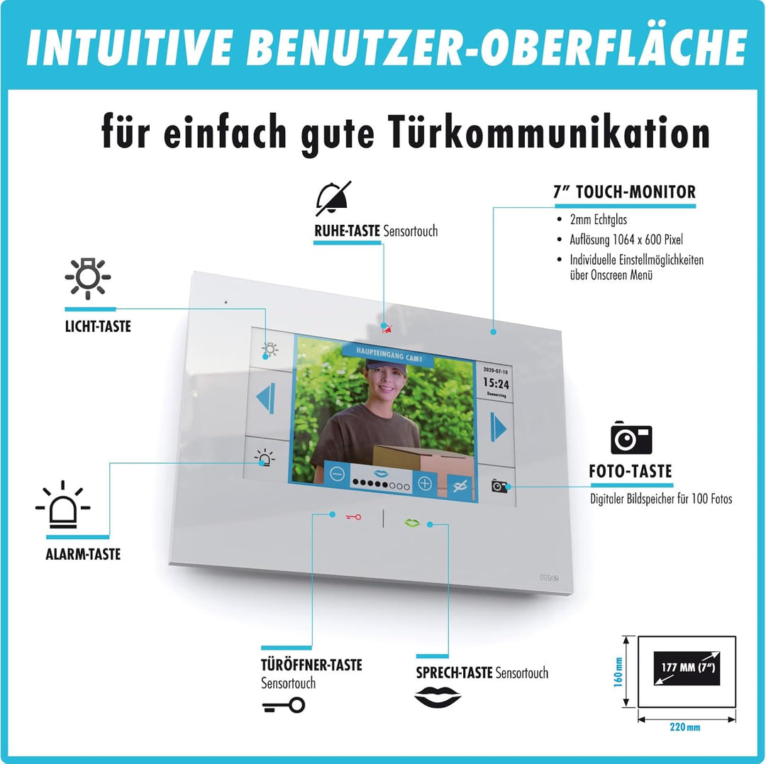 m-e iP Video-Türsprechanlage RFID anthrazit/weiss | Aluminium Aussenstation für 1-Familienhaus | 7“