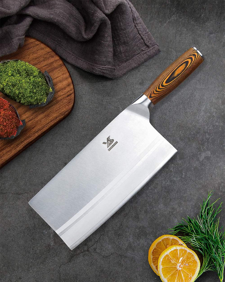 MSY BIGSUNNY Hackmesser Chinesisches Kochmesser, Klingenlänge 20,5cm, Grosses Klingenblatt, Kohlenst