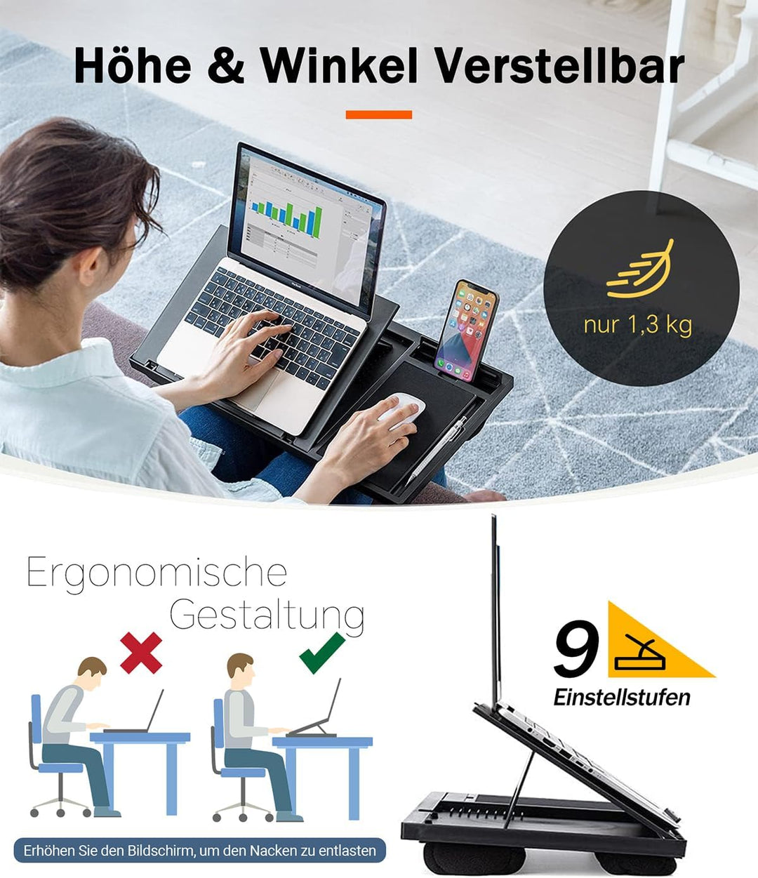 Ecognomic Laptopkissen Knietablett, Laptop Unterlage Schoss für Bett & Sofa, Value Packed mit einem