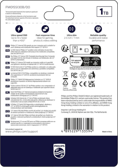 PHILIPS Interne SSD 2.5" SATA III 1 TB S130 Ultra Speed, Lesegeschwindigkeit bis zu 550 MB/s 1 TB Sa