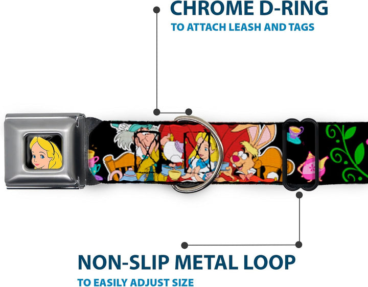 Buckle-Down Seatbelt Buckle Dog Collar - Alice's Encounters in Wonderland - 1" Wide - Fits 9-15" Nec