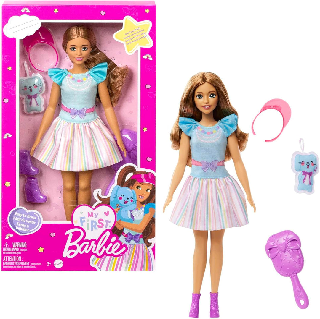 Barbie-Puppe, Meine erste Barbie mit braunem Haar, Barbie-Accessoires, Schuhe, Bürste und mehr, Soft