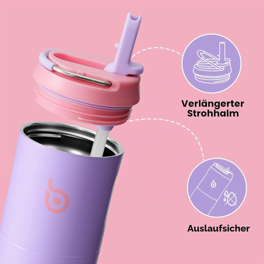 BOTTLE BOTTLE Isolierte Edelstahl Trinkflasche 750 ml mit Strohhalm, Deckel & Griff – Auslaufsicher,
