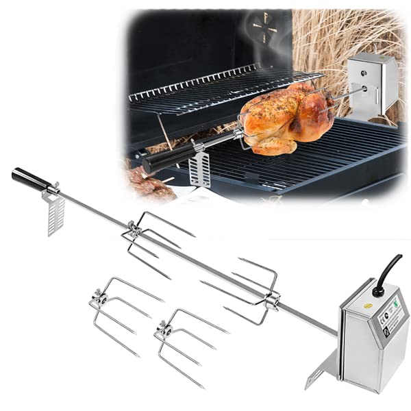 YUENFONG Grillspiess Motor Set, Edelstahl Grillspiess Motor 220-240V, Grillspiess 107cm, Elektrische